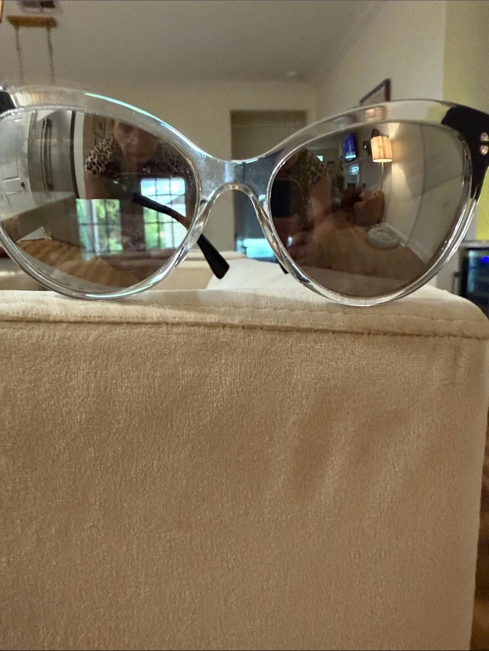 Versace Clear frame w black Cat Eye corner  wSilver Mirrored Lenses.